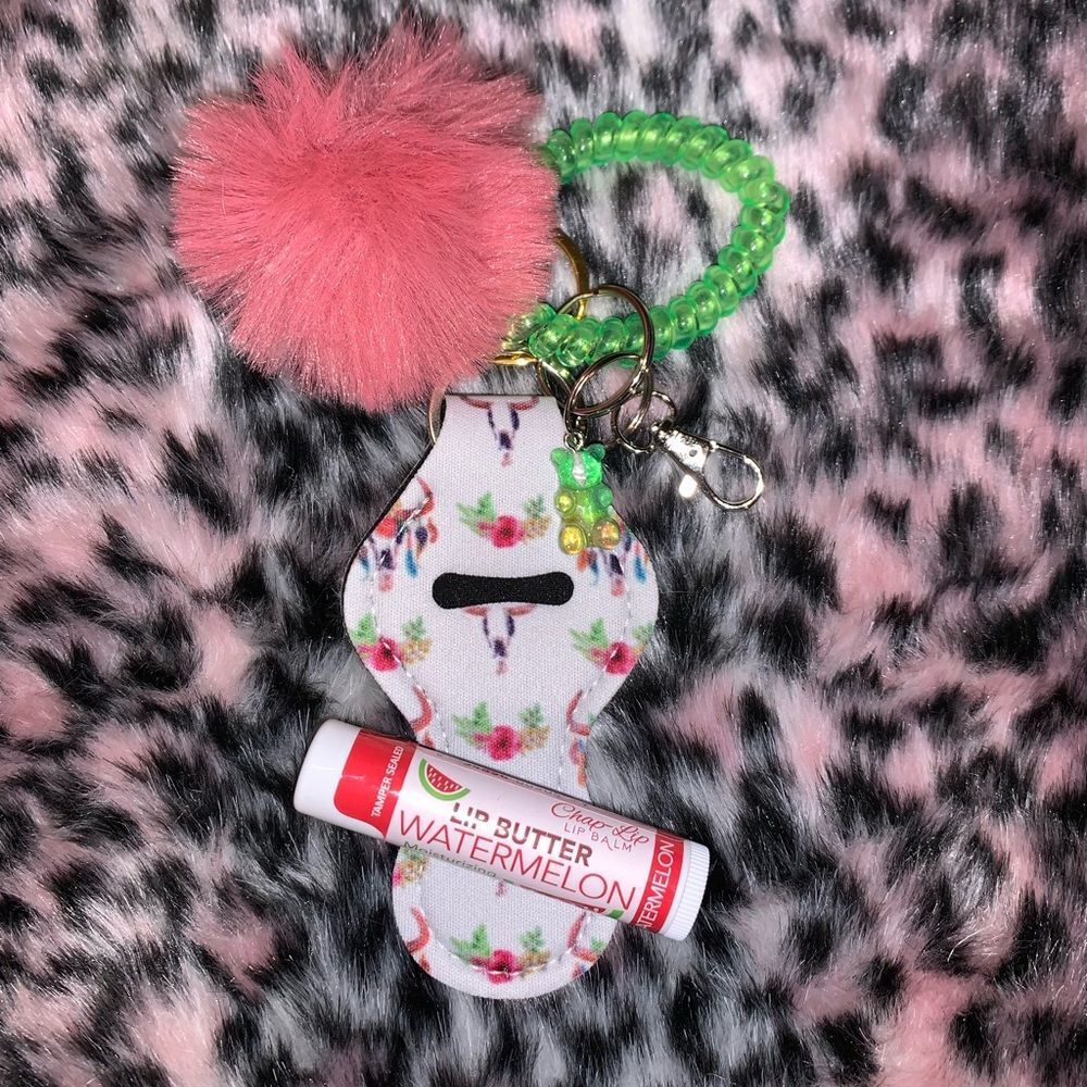 Desert Skull Chapstick Holder Keychain Set